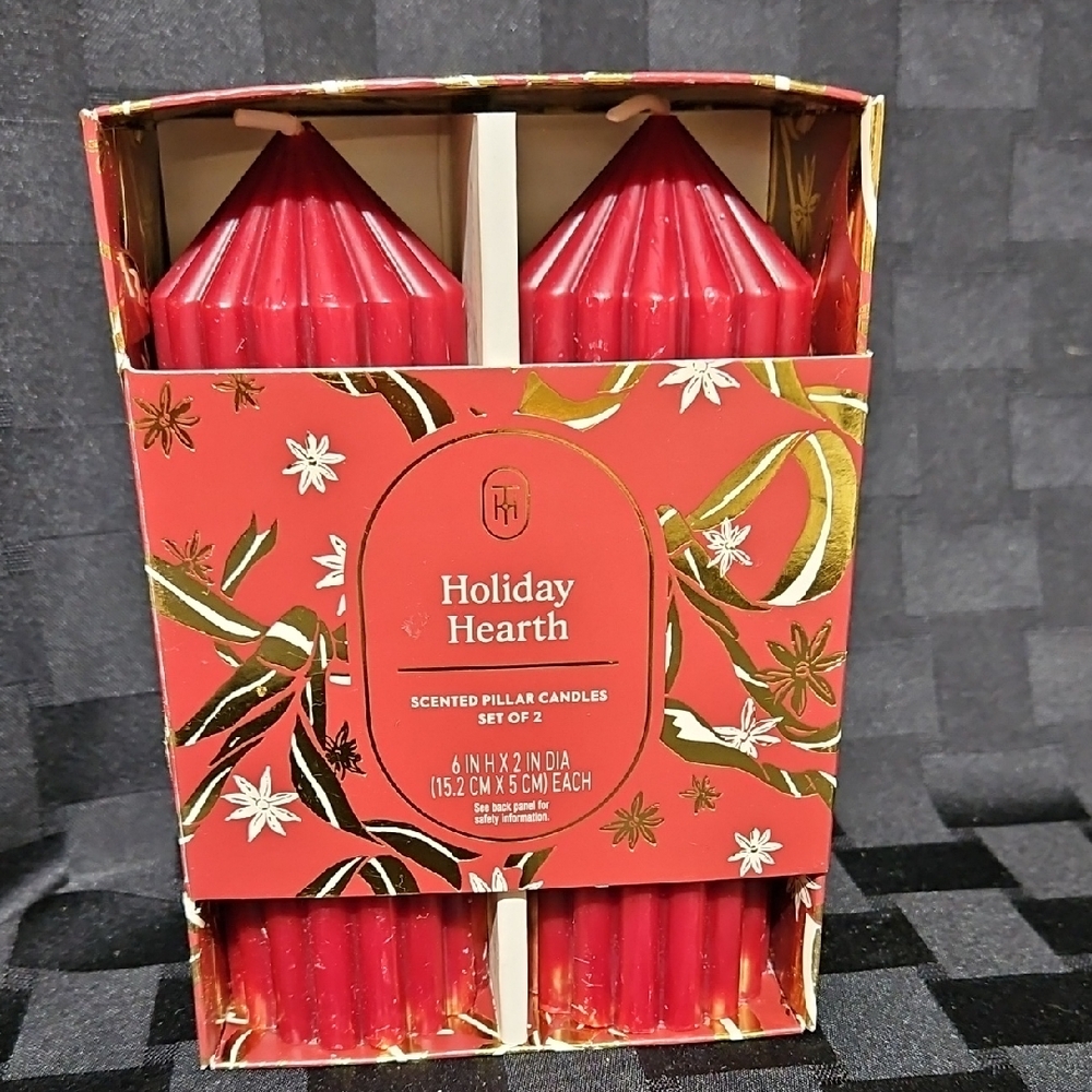 Threshold Holiday Hearth Scented Pillar Candles - Set of 2 (NIB)